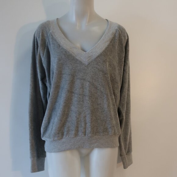 NWT Womens PerfectWhiteTee Gray Velour V-Neck Sweater L - Picture 1 of 5